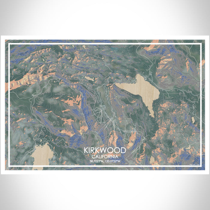 Kirkwood California Map Print Landscape Orientation in Afternoon Style With Shaded Background