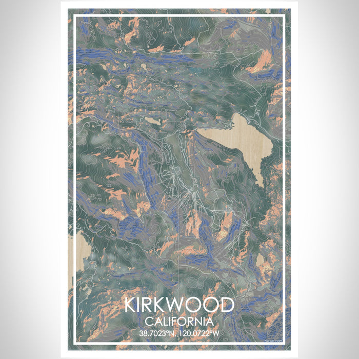 Kirkwood California Map Print Portrait Orientation in Afternoon Style With Shaded Background