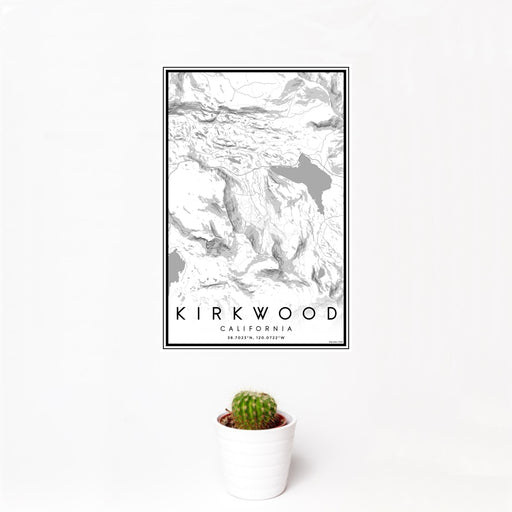 12x18 Kirkwood California Map Print Portrait Orientation in Classic Style With Small Cactus Plant in White Planter