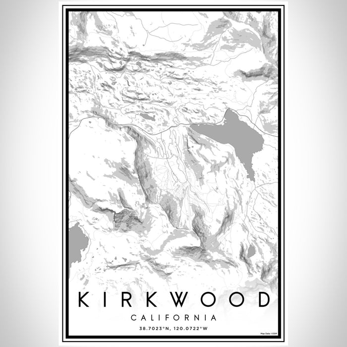 Kirkwood California Map Print Portrait Orientation in Classic Style With Shaded Background