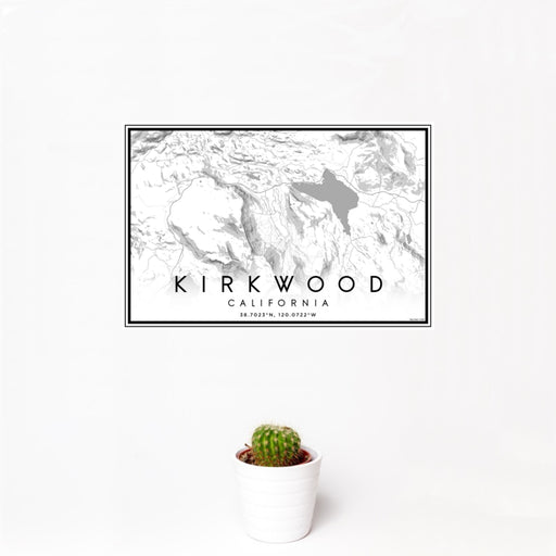 12x18 Kirkwood California Map Print Landscape Orientation in Classic Style With Small Cactus Plant in White Planter