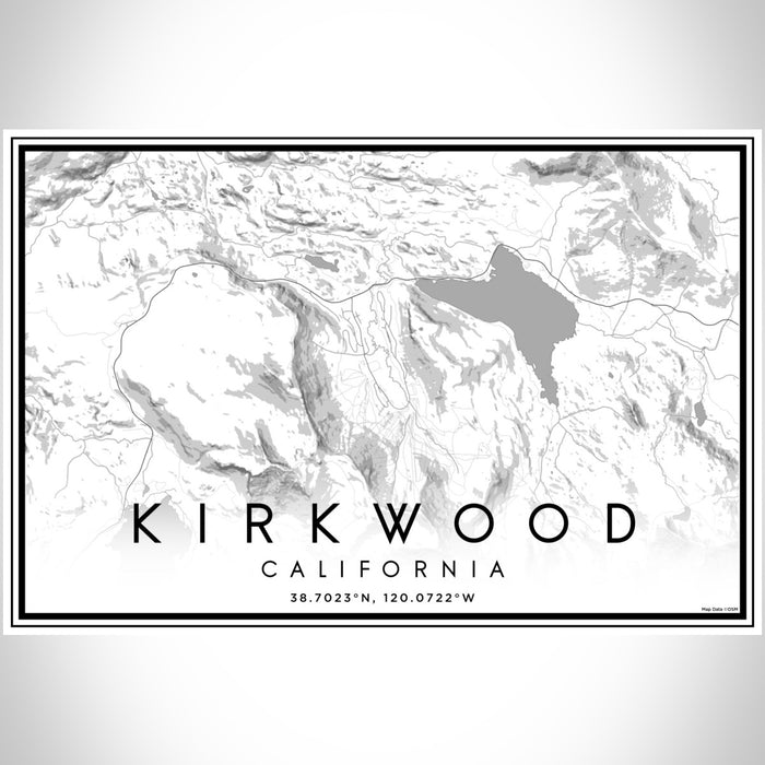 Kirkwood California Map Print Landscape Orientation in Classic Style With Shaded Background