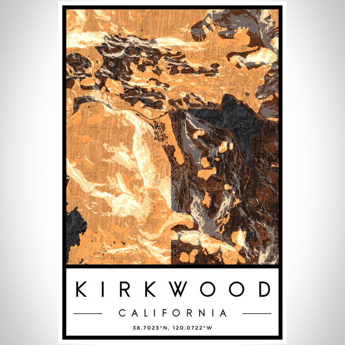 Kirkwood California Map Print Portrait Orientation in Ember Style With Shaded Background
