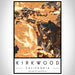 Kirkwood California Map Print Portrait Orientation in Ember Style With Shaded Background