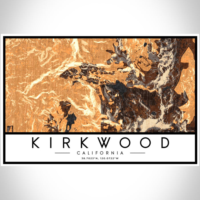 Kirkwood California Map Print Landscape Orientation in Ember Style With Shaded Background