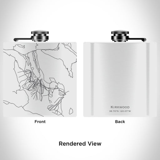 Rendered View of Kirkwood California Map Engraving on 6oz Stainless Steel Flask in White