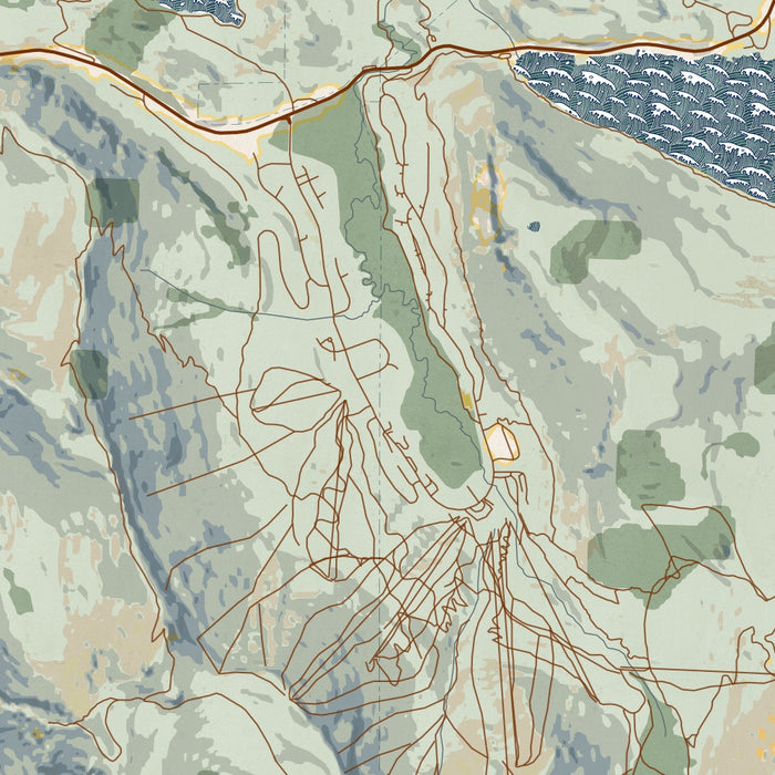 Kirkwood California Map Print in Woodblock Style Zoomed In Close Up Showing Details