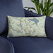 Custom Kirkwood California Map Throw Pillow in Woodblock on Blue Colored Chair