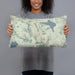 Person holding 20x12 Custom Kirkwood California Map Throw Pillow in Woodblock