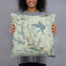 Person holding 18x18 Custom Kirkwood California Map Throw Pillow in Woodblock