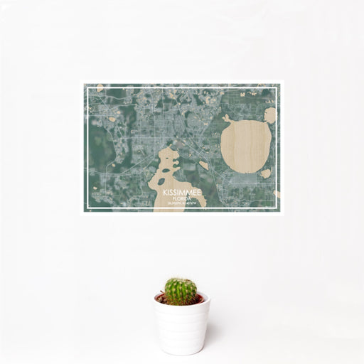 12x18 Kissimmee Florida Map Print Landscape Orientation in Afternoon Style With Small Cactus Plant in White Planter