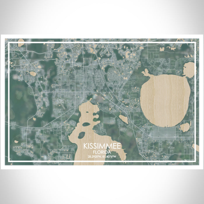 Kissimmee Florida Map Print Landscape Orientation in Afternoon Style With Shaded Background