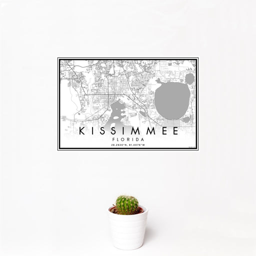 12x18 Kissimmee Florida Map Print Landscape Orientation in Classic Style With Small Cactus Plant in White Planter