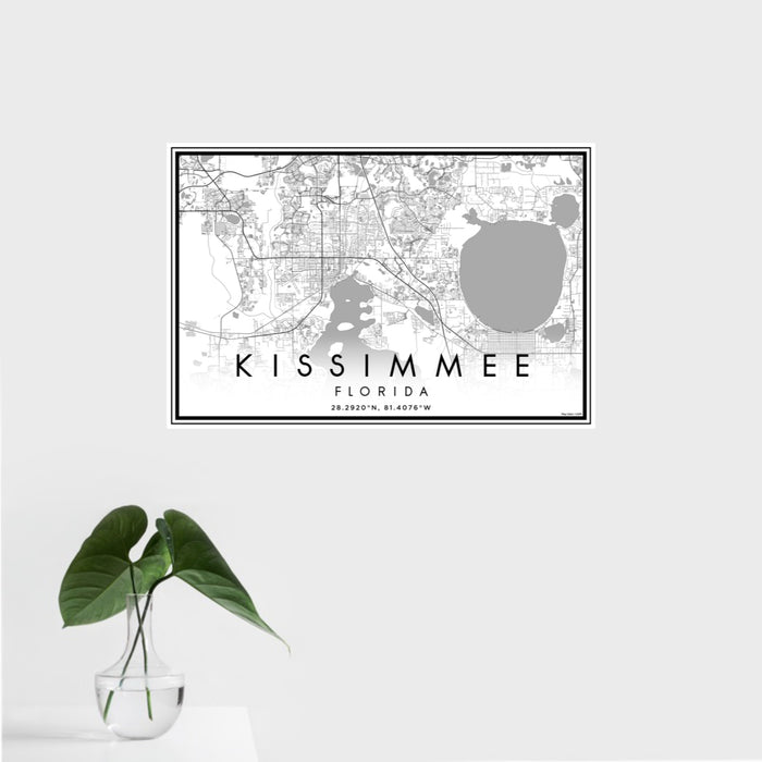 16x24 Kissimmee Florida Map Print Landscape Orientation in Classic Style With Tropical Plant Leaves in Water