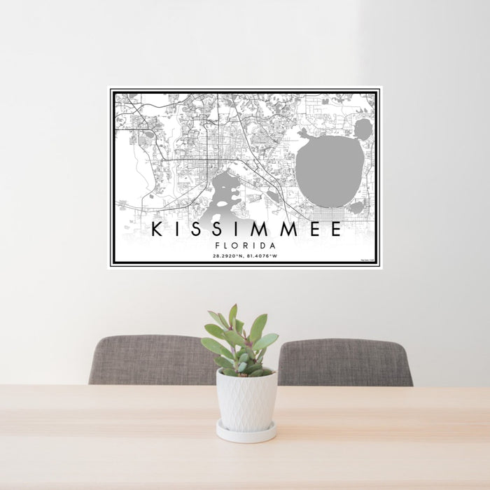 24x36 Kissimmee Florida Map Print Landscape Orientation in Classic Style Behind 2 Chairs Table and Potted Plant
