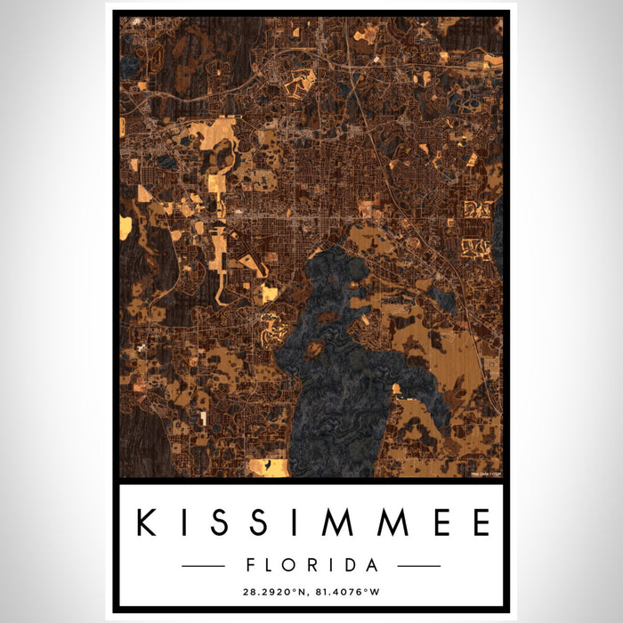 Kissimmee Florida Map Print Portrait Orientation in Ember Style With Shaded Background