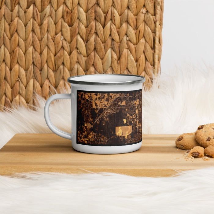 Left View Custom Kissimmee Florida Map Enamel Mug in Ember on Table Top