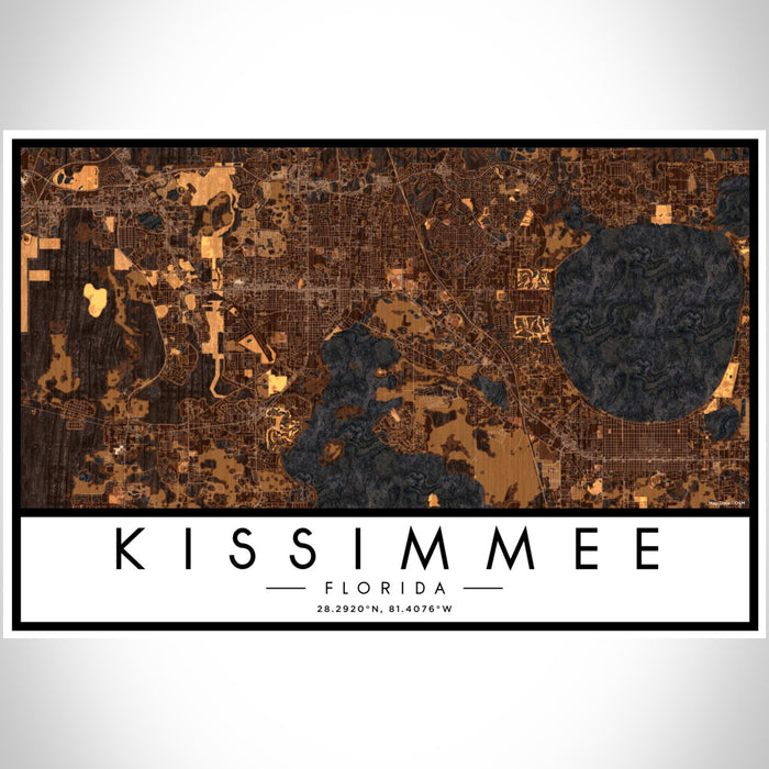 Kissimmee Florida Map Print Landscape Orientation in Ember Style With Shaded Background