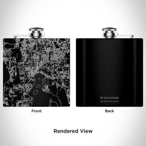 Rendered View of Kissimmee Florida Map Engraving on 6oz Stainless Steel Flask in Black