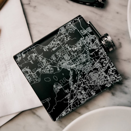 Kissimmee Florida Custom Engraved City Map Inscription Coordinates on 6oz Stainless Steel Flask in Black