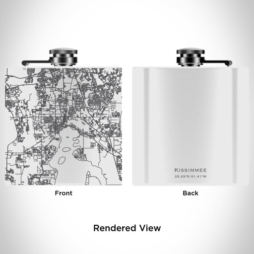 Rendered View of Kissimmee Florida Map Engraving on 6oz Stainless Steel Flask in White