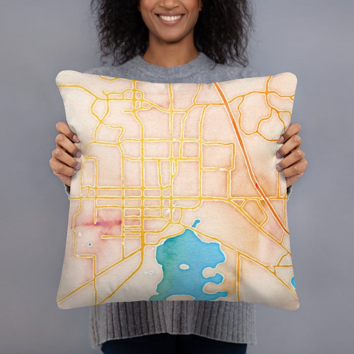 Person holding 18x18 Custom Kissimmee Florida Map Throw Pillow in Watercolor