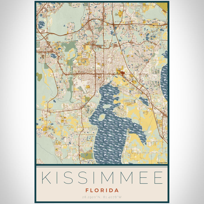 Kissimmee Florida Map Print Portrait Orientation in Woodblock Style With Shaded Background