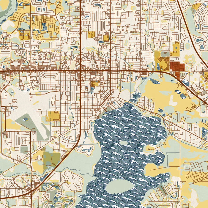 Kissimmee Florida Map Print in Woodblock Style Zoomed In Close Up Showing Details