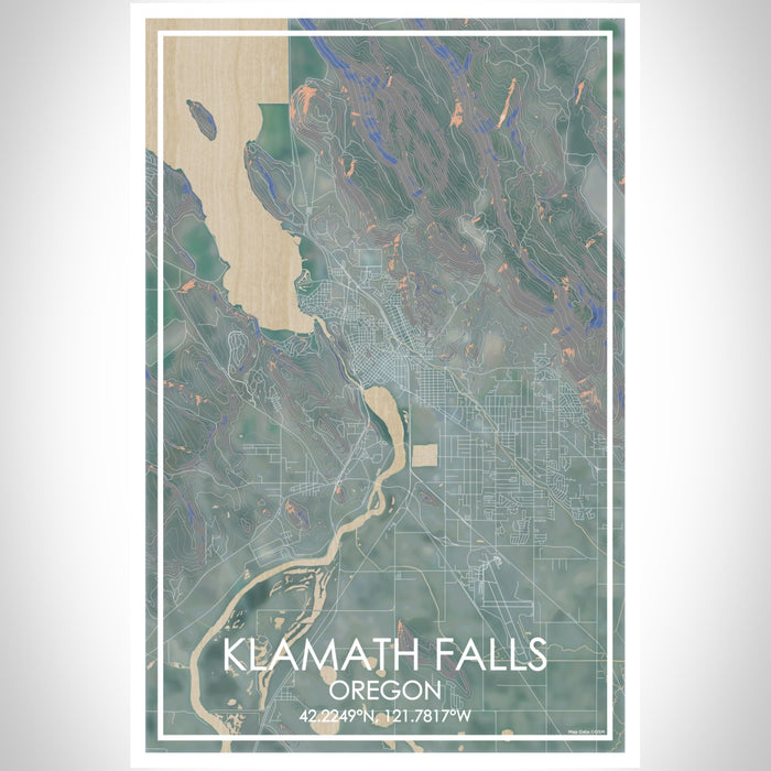 Klamath Falls Oregon Map Print Portrait Orientation in Afternoon Style With Shaded Background