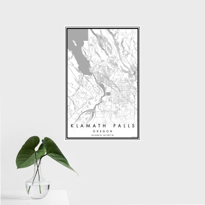 16x24 Klamath Falls Oregon Map Print Portrait Orientation in Classic Style With Tropical Plant Leaves in Water
