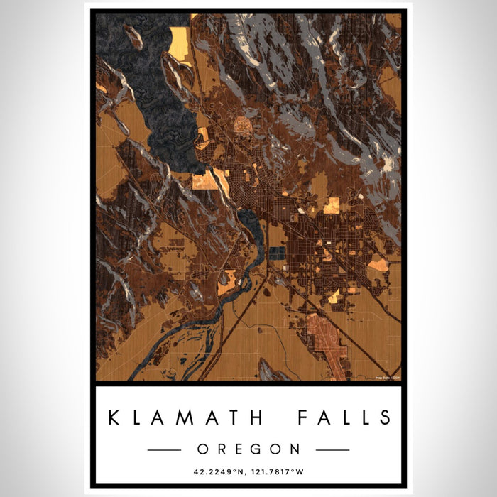 Klamath Falls Oregon Map Print Portrait Orientation in Ember Style With Shaded Background