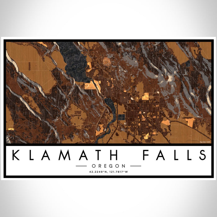 Klamath Falls Oregon Map Print Landscape Orientation in Ember Style With Shaded Background