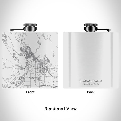 Rendered View of Klamath Falls Oregon Map Engraving on 6oz Stainless Steel Flask in White