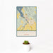 12x18 Klamath Falls Oregon Map Print Portrait Orientation in Woodblock Style With Small Cactus Plant in White Planter