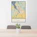 24x36 Klamath Falls Oregon Map Print Portrait Orientation in Woodblock Style Behind 2 Chairs Table and Potted Plant