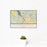12x18 Klamath Falls Oregon Map Print Landscape Orientation in Woodblock Style With Small Cactus Plant in White Planter