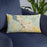 Custom Klamath Falls Oregon Map Throw Pillow in Woodblock on Blue Colored Chair
