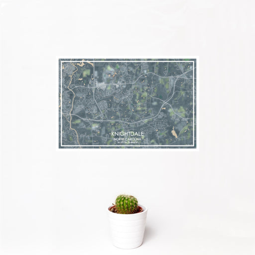 12x18 Knightdale North Carolina Map Print Landscape Orientation in Afternoon Style With Small Cactus Plant in White Planter