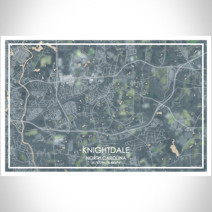 Knightdale North Carolina Map Print Landscape Orientation in Afternoon Style With Shaded Background