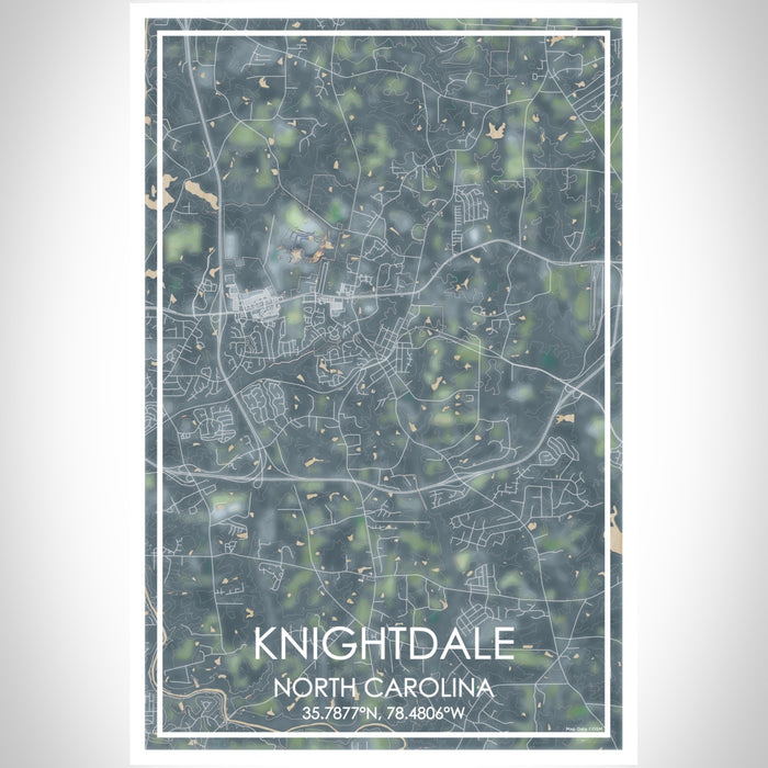 Knightdale North Carolina Map Print Portrait Orientation in Afternoon Style With Shaded Background