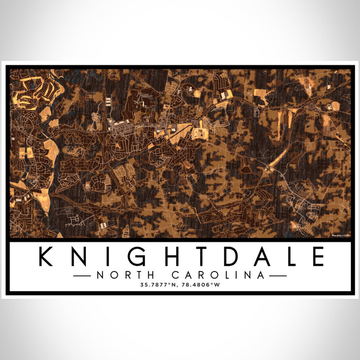Knightdale North Carolina Map Print Landscape Orientation in Ember Style With Shaded Background