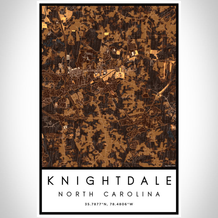Knightdale North Carolina Map Print Portrait Orientation in Ember Style With Shaded Background