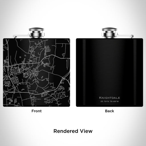Rendered View of Knightdale North Carolina Map Engraving on 6oz Stainless Steel Flask in Black