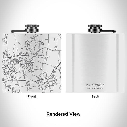 Rendered View of Knightdale North Carolina Map Engraving on 6oz Stainless Steel Flask in White
