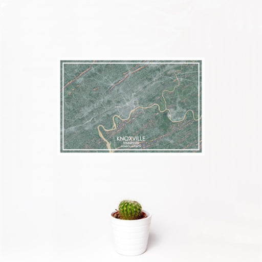 12x18 Knoxville Tennessee Map Print Landscape Orientation in Afternoon Style With Small Cactus Plant in White Planter