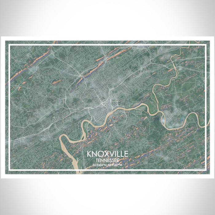 Knoxville Tennessee Map Print Landscape Orientation in Afternoon Style With Shaded Background