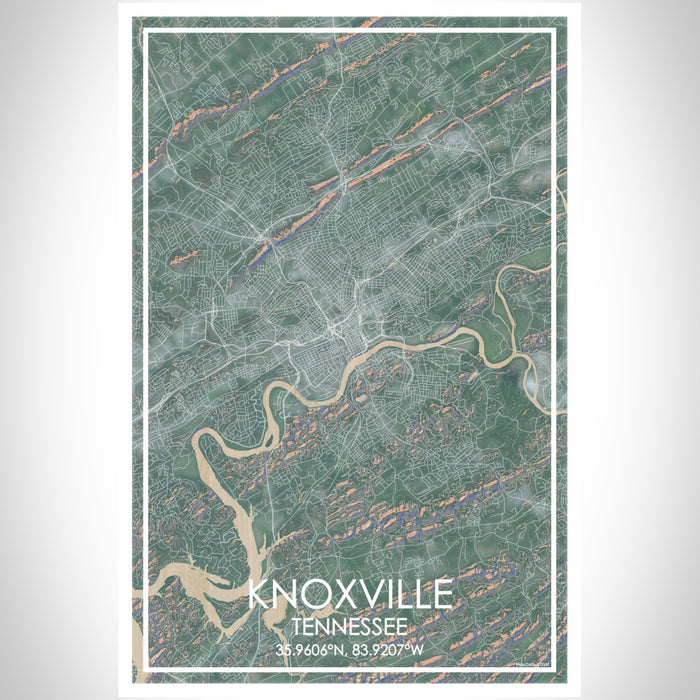 Knoxville Tennessee Map Print Portrait Orientation in Afternoon Style With Shaded Background