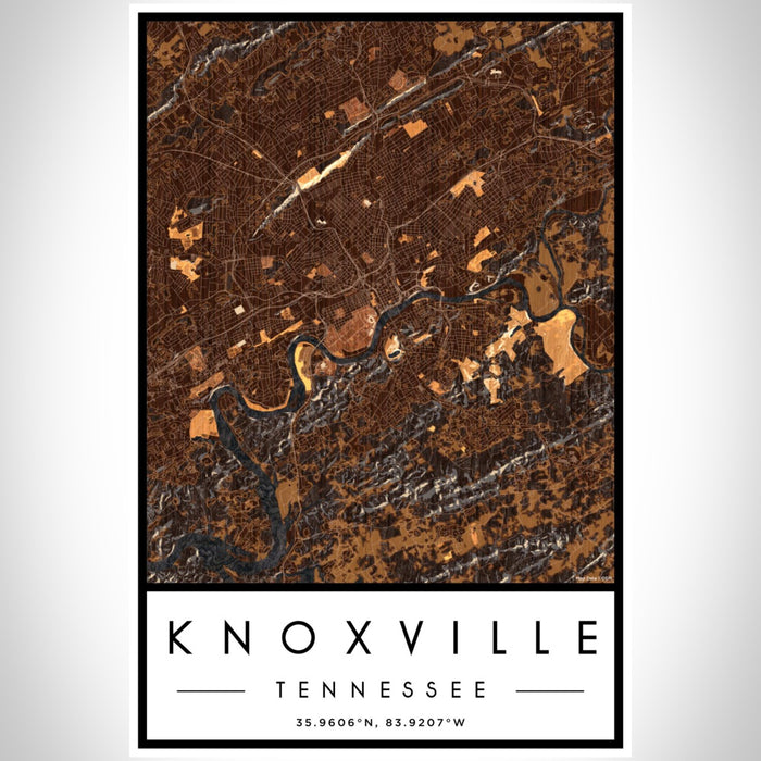 Knoxville Tennessee Map Print Portrait Orientation in Ember Style With Shaded Background