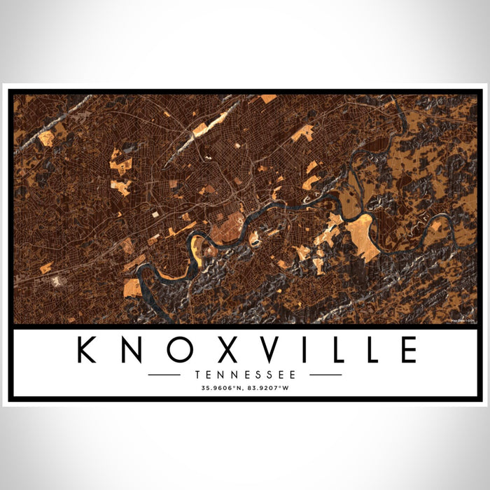 Knoxville Tennessee Map Print Landscape Orientation in Ember Style With Shaded Background