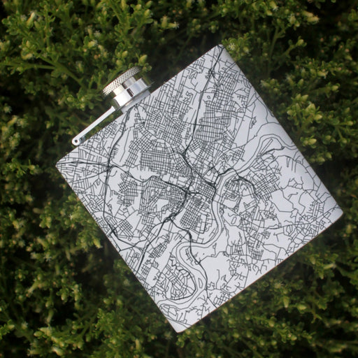 Knoxville Tennessee Custom Engraved City Map Inscription Coordinates on 6oz Stainless Steel Flask in White